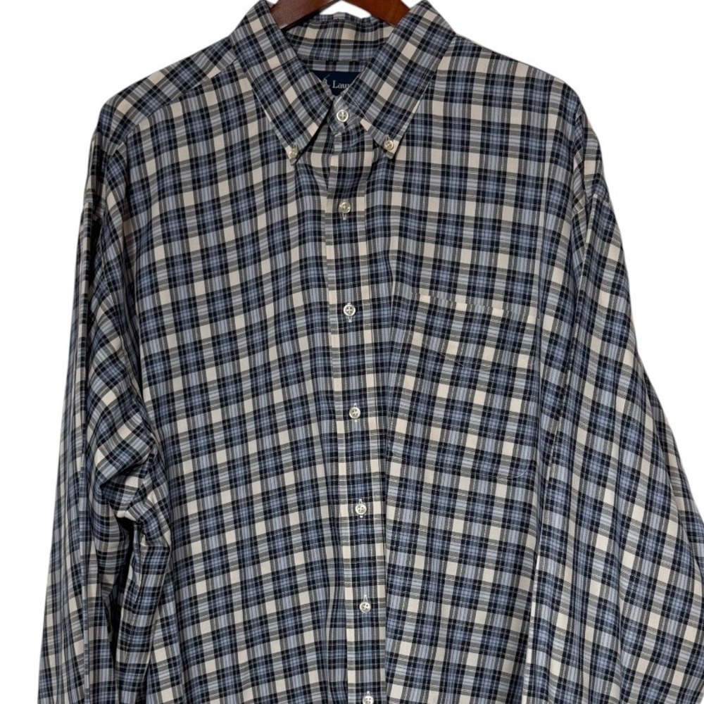 Ralph Lauren Blake Mens XXL Blue Plaid Cotton Button Down Long Sleeve Shirt